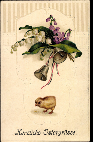 Embossing Litho Happy Easter, Chicks, Bells, Bells