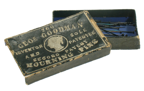 A Victorian box of mourning pins, c.1880 (monochrome)