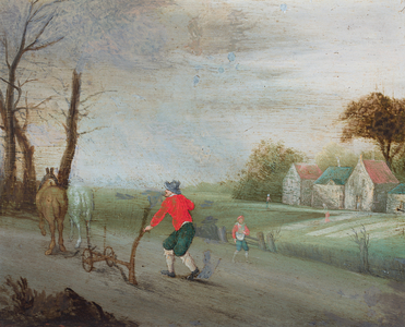A man ploughing a field (oil painting)