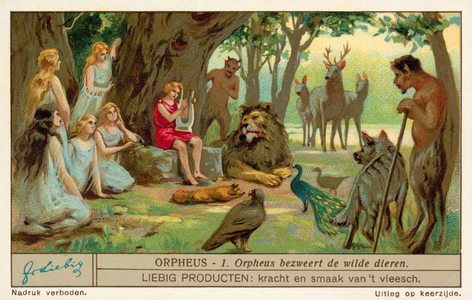 Orpheus charms the wild animals (chromolitho)