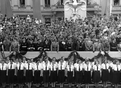Grandstand of the guests of honor during the victory parade in Berlin,1940 (b/w photo)