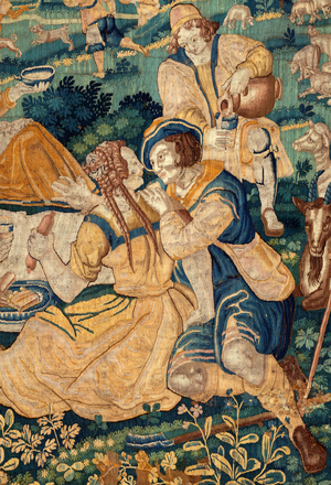Flemish tapestry. The country meal (Het landelijk maal). Atelier of Oudenaarde. 331x465cm. Iinv (83073)-8 / 00008. 17th century.