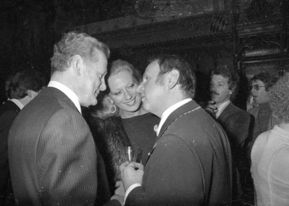 Margot Werner with Bavarian politicians at a celebration, 1979 (b/w photo)