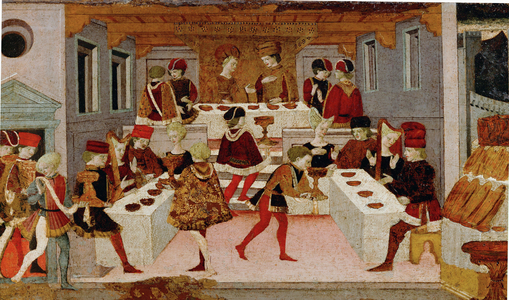 The daughter of the Sultan of Babylon at a banquet (tempera on wood)