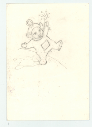 Early Tubbie sketch B with wand, (pencil)