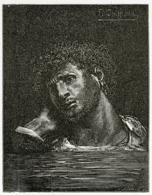 Mort de Giliath - illustration from Les Travailleurs de la Mer, 19th Century (b/w engraving)