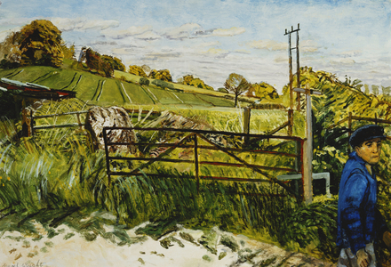 Farm Worker in a Sussex Landscape, (oil on board)