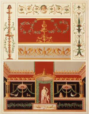 Ancient Pompeian wall painting reproduction, 19th century (watercolour and pencil)