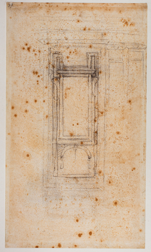 Progetto di finestra e studi per il ricetto della Laurenziana, XVI secolo (disegno)