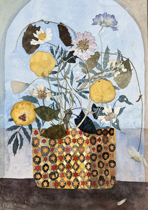 Pressed Flowers and a Florentine Pot, 2025 (watercolour on paper)
