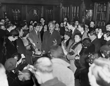 Albert Einstein on board of the SS Belgenland, 1933 (b/w photo)