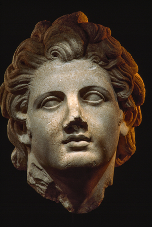 A sculpted head of Alexander the Great. Thasos Archeological Museum, Thasos, Greece., 1990s (photo)
