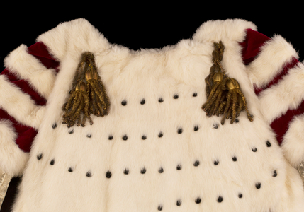Peer's robe, 1952 (crimson velvet & coney cape with sealskin spots)