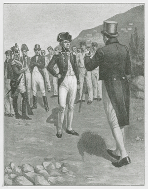 "Captain Lambert Stepped Forward to Answer." (litho)