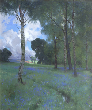 Landscape with bluebells (oil on canvas)