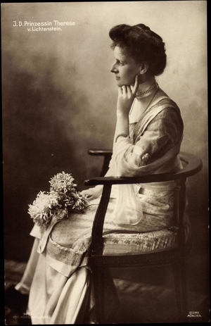 Ak I.D. Princess Therese of Liechtenstein, Seat Portrait, Adel Bayern (b/w photo)