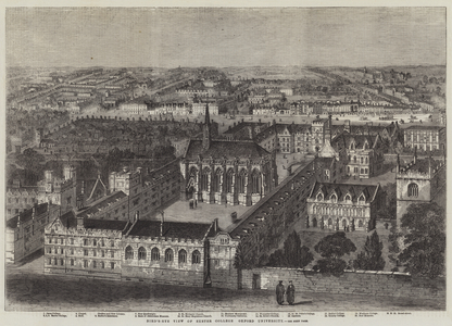 Bird's-Eye View of Exeter College, Oxford University (engraving)