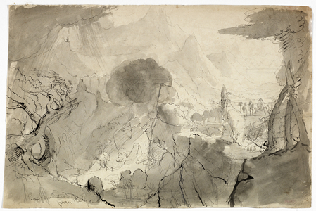 Study for Expulsion from the Garden of Eden, 1828 (black wash, pen and black ink, and graphite on cream wove paper)
