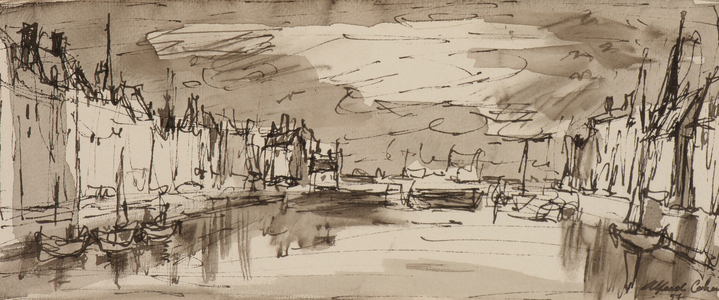 Harbour Scene, 1957 (pen & ink, brush & wash on paper)
