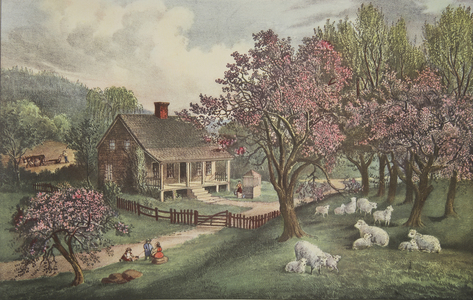 American Homestead - Spring, pub. 1869,  Currier & Ives (colour litho)