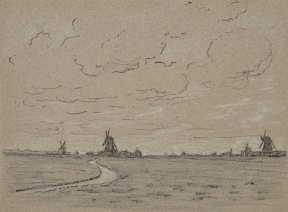 Landscape, Northern France, c.1895 (pen, ink, black & white chalks on tan paper)