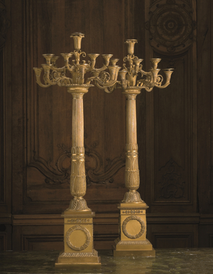 A Pair of Empire Ormolu Twelve-Branch Candelabra, early 19th century (gilded bronze)