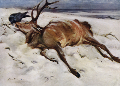 The dead stag (colour litho)