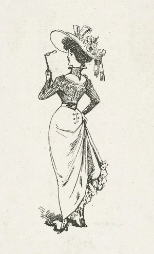 Woman in late 19th Century or early 20th Century costume (litho)
