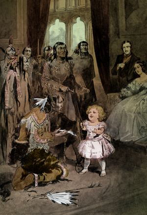 Infant Edward VII plays with Ojibwe chiefs, 1910 (print)