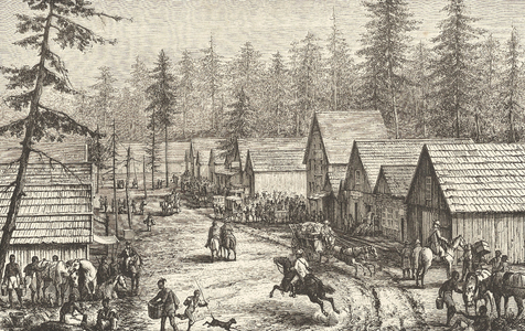 Busy street scene at Cisco Station,California, c1875. Engraving.