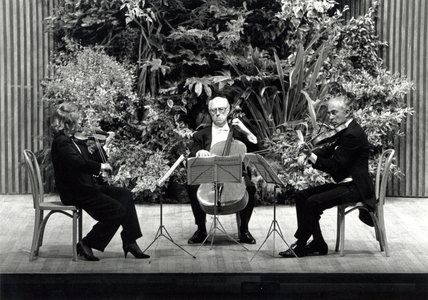 Anne-Sophie Mutter, Mstislav Rostropovich, Bruno Giuranna, performing at Aldeburgh, 1985