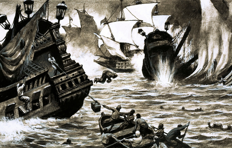 The Treasure Hunters: Spain's Sunken Plunder (gouache on paper)