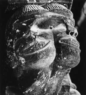 Double-Headed Figure, Mirepoix, Ariege, France (b/w photo)