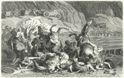 Romans deploying in phalanx formation against Thracian cavalry (engraving)