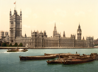 The Houses of Parliament, London (hand-coloured photo)