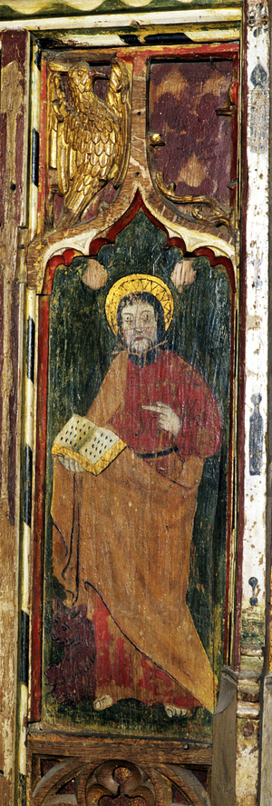 St Mark, detail of the rood screen, All Saints Church, Morston, Norfolk, UK (tempera on wood)