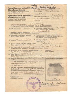 Nazi Germany Nazi Police Registration Form For A Polish Jew