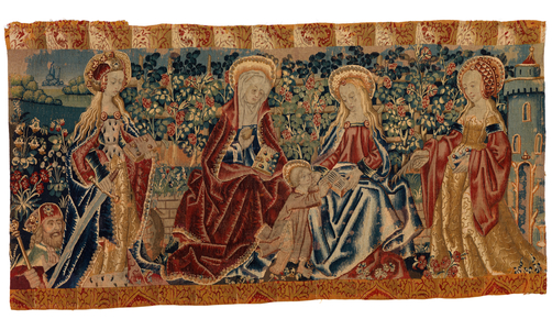 Altar frontal tapestry depicting the Virgin and Child and St Anne attended by two saints, late 15th to early 16th century (wool & silk)