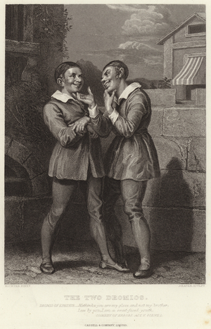 The Two Dromios, Comedy of Errors, Act V, Scene I (engraving)