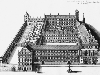 Jesuit College with the Church of St. Michael in Munich (engraving)