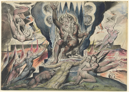 Minos, illustration to the 'Divine Comedy' by Dante Alighieri, 1824-27 (pen & ink with watercolour over pencil and chalk)