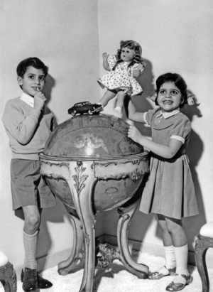 Christina and Alexandre Onassis, Children of Aristoteonassis on Yacht Christina in 1956 (b/w photo)