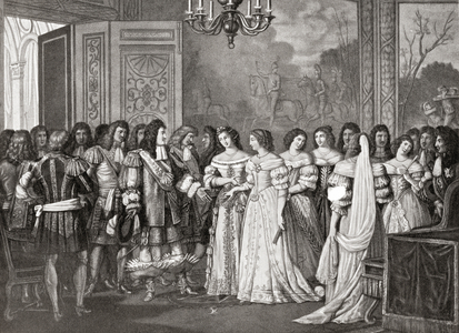Louise de La Valliere presented to Louis XIV at St. Germain, France, from Hutchinson's History of the Nations, pub. 1915