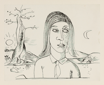 A Freud Figure in a Craxton Landscape, 1944 (pen & ink)