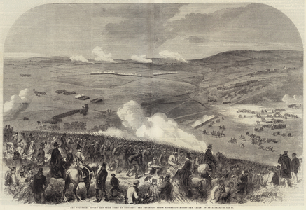 The Volunteer Review and Sham Fight at Brighton, the Defending Force retreating across the Valley of Bevendean (engraving)