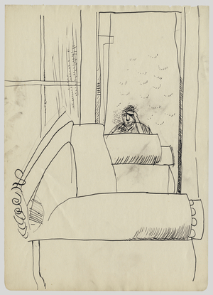 Self Portrait with Hand Held Up, c.1970 (ink on paper)