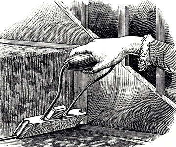 Grooved wood lines with chamois leather for cleaning brass stair rods