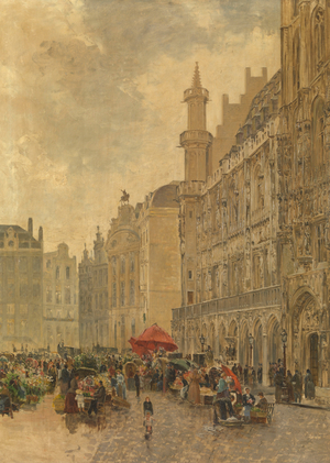 The Grande Place in Brussels, 1890 (oil on canvas)
