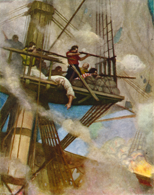 The Fight in the Fore-top (colour litho)