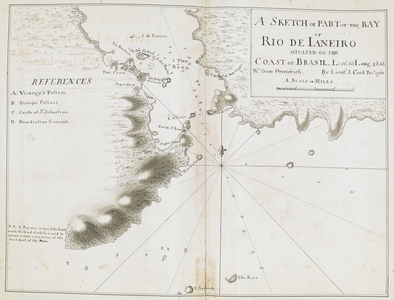 A sketch of part of the Bay of Rio de Janeiro; drawn by Lieut. James Cook, in Dec. 1768, on a scale of an inch to a mile.